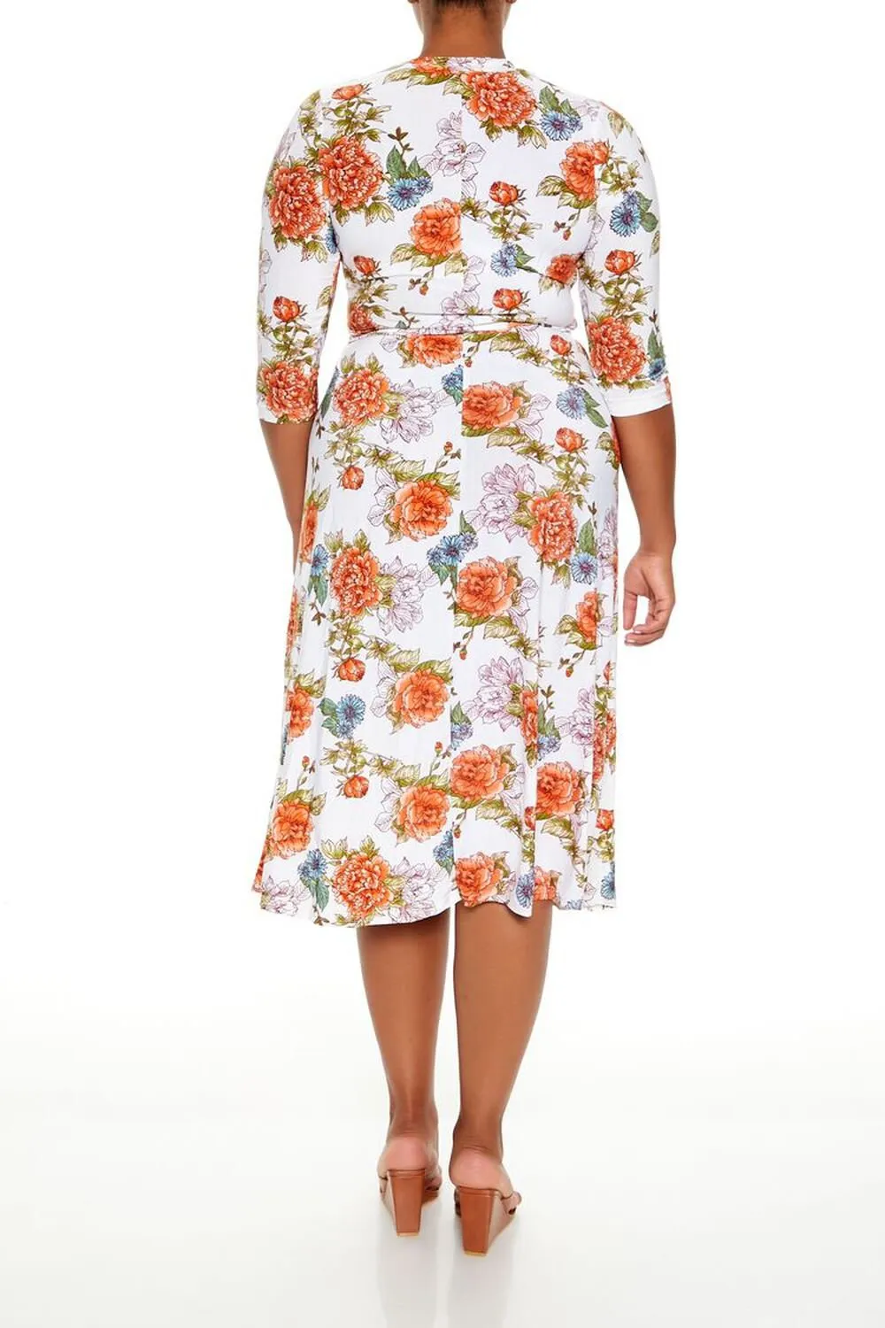 Plus Size Floral Wrap Midi Dress