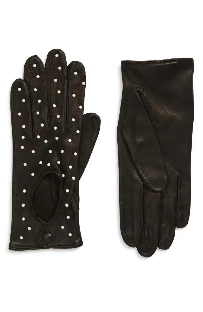 Studded Imitation Pearl Driver Gloves