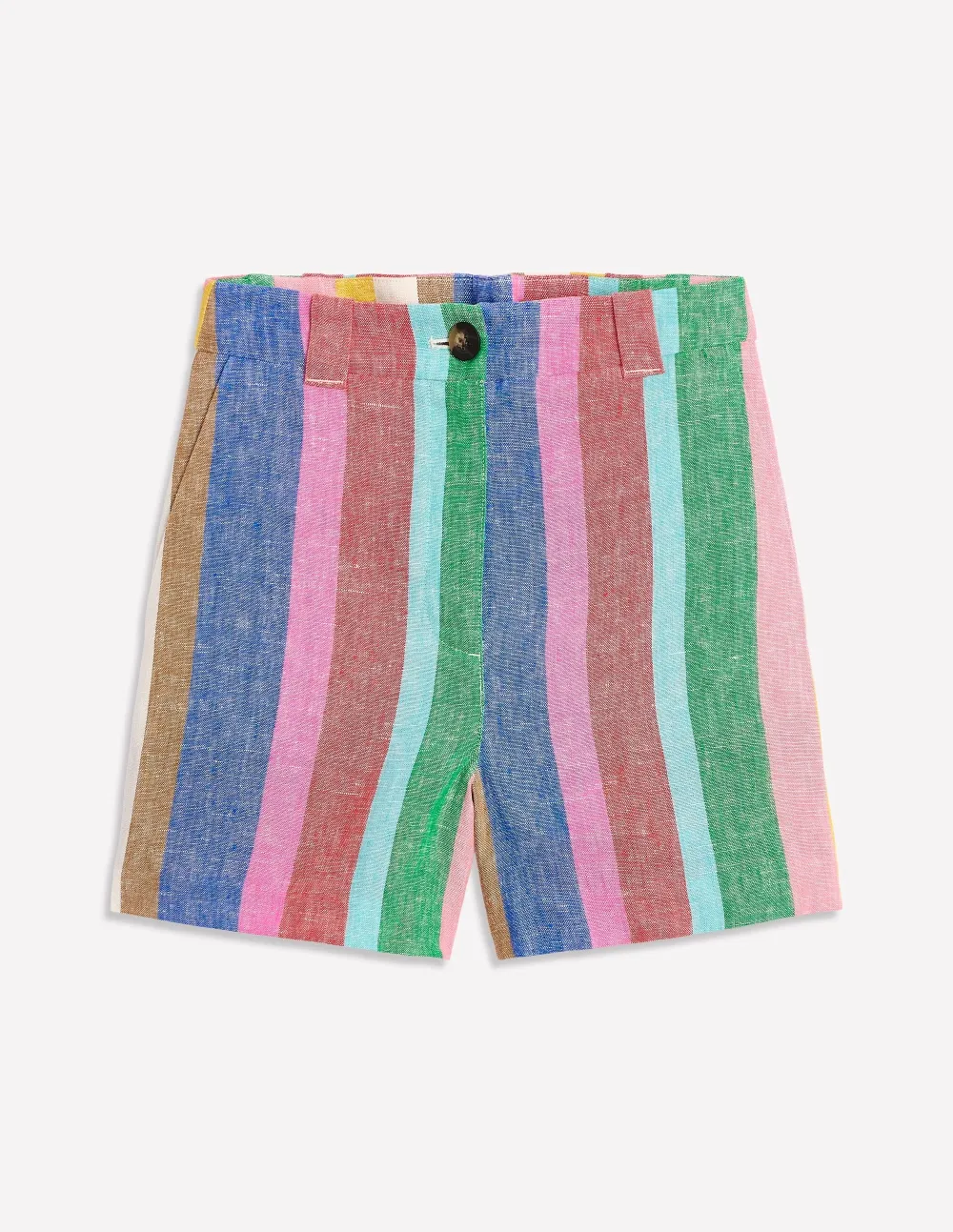 Linen Shorts -Bright Rainbow Stripe