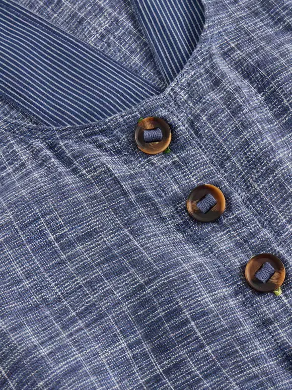 Linen Dungaree In Chambray Blue