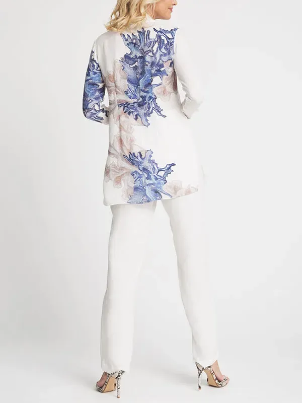 Vintage Print Blouse Elegant Ladies Suit