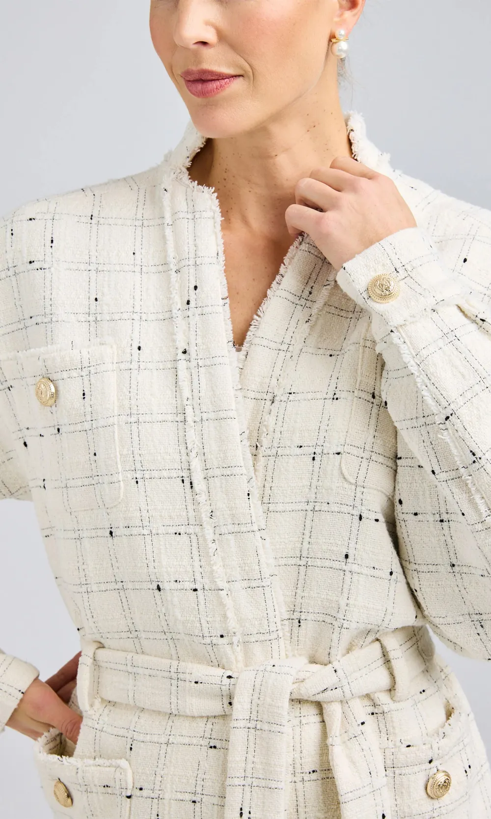 Tweed Mid-Length Tie-Down Jacket