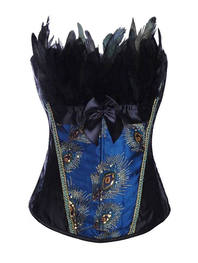 Women's Corsets Halloween Party & Evening Club Comfortable Overbust Corset Backless Tummy Control Embroidery Stripe Lace Up Spandex  All Seasons Black Blue / Bow / Bow