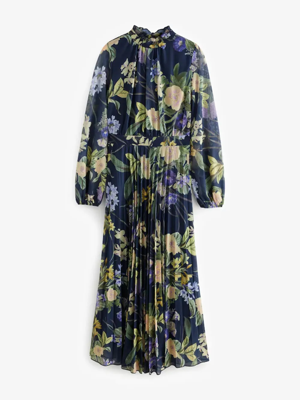 Retro Art High-Neck Floral Printed Dress