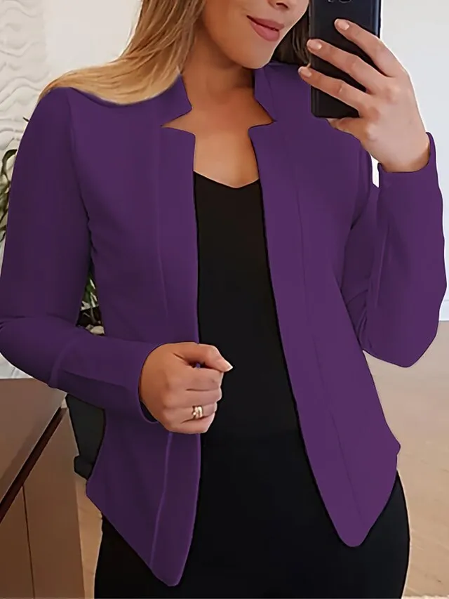 Women's Blazer Formal Slim Fit Plain Windproof Streetwear Regular Fit Outerwear Long Sleeve Fall Light Pink S