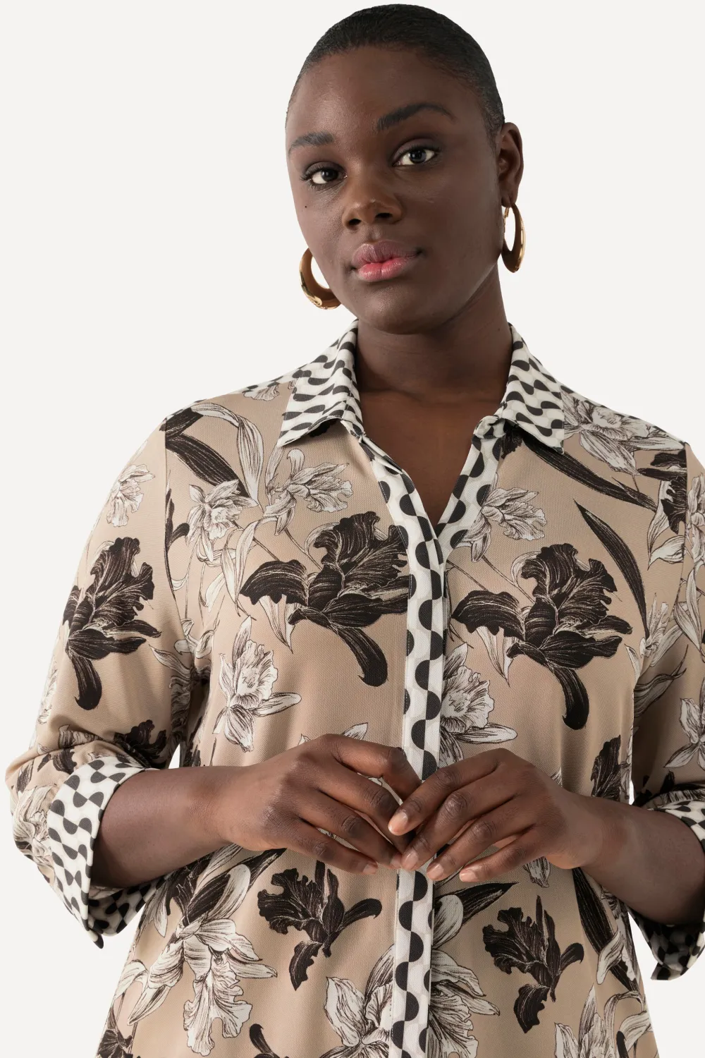 Slinky-Tunika, Hemdkragen, verdeckte Knopfleiste, 3/4-Arm