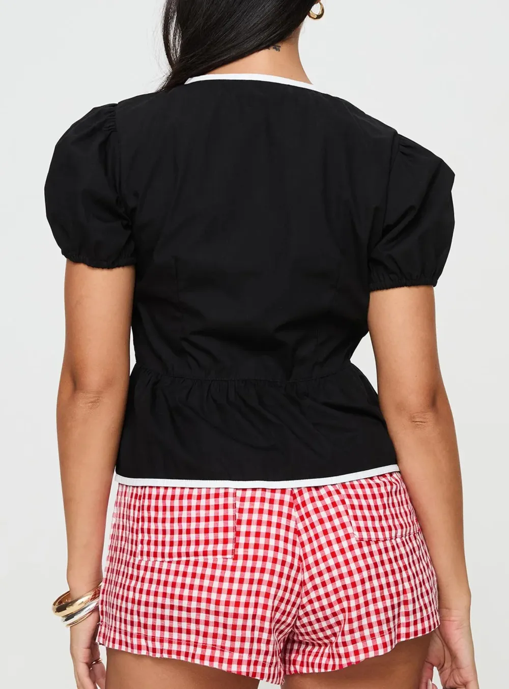 Red Puff Sleeve Peplum Shirt