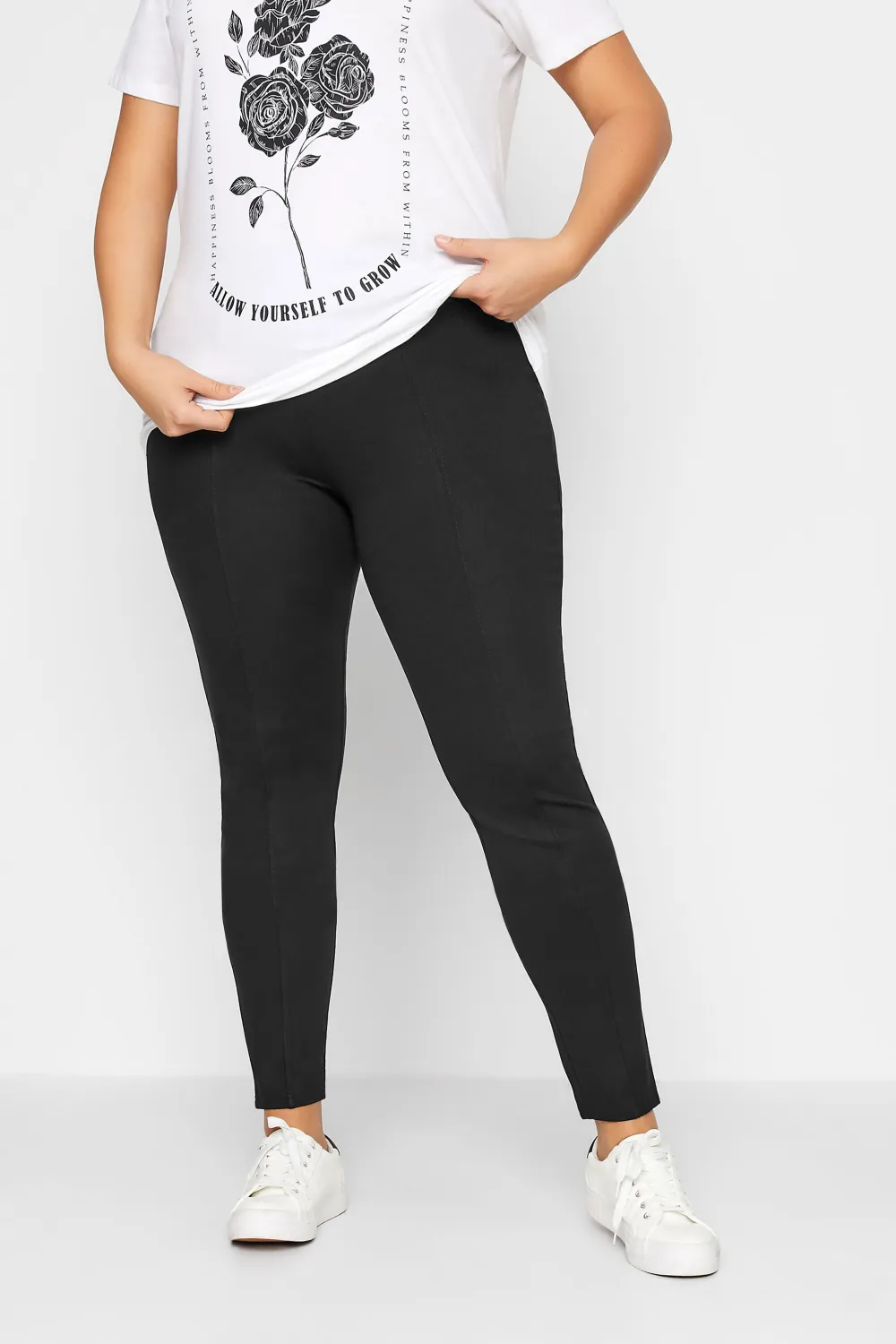 LTS Tall Black Ponte Seam Detail Stretch Leggings