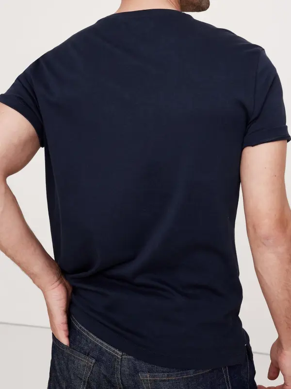 Men's Optic Navy Blue Simple Cotton Short Sleeve