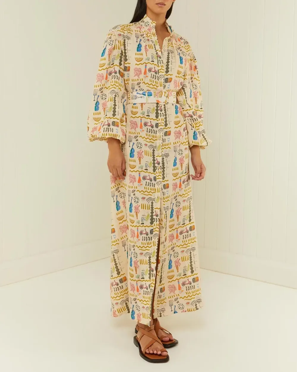 Linen Stand-Up Collar Dress