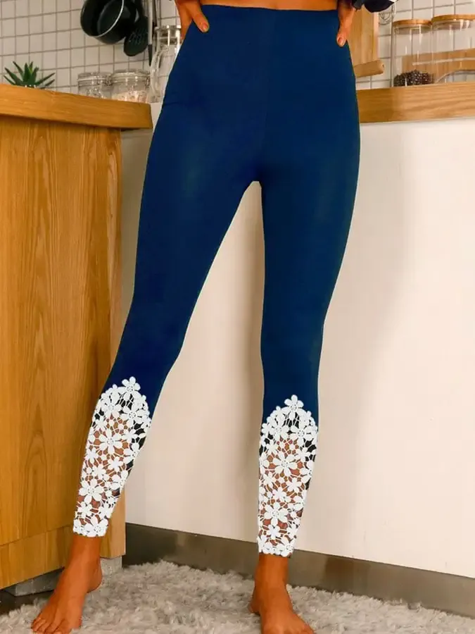 Women's Casual Plain Lace Pants Leggings