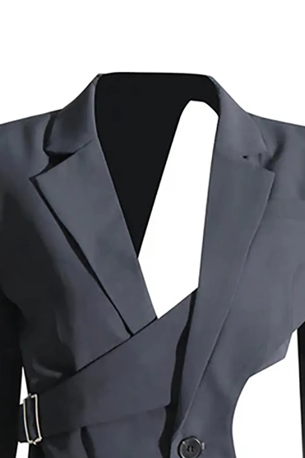 Asymmetric Hem Lapel Long Sleeve Cinched Waist Belted Cutout Blazer