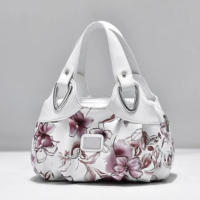 Women's Handbag Top Handle Bag PU Leather Office Daily Date Print Large Capacity Floral Print zebra Leopard White Rose