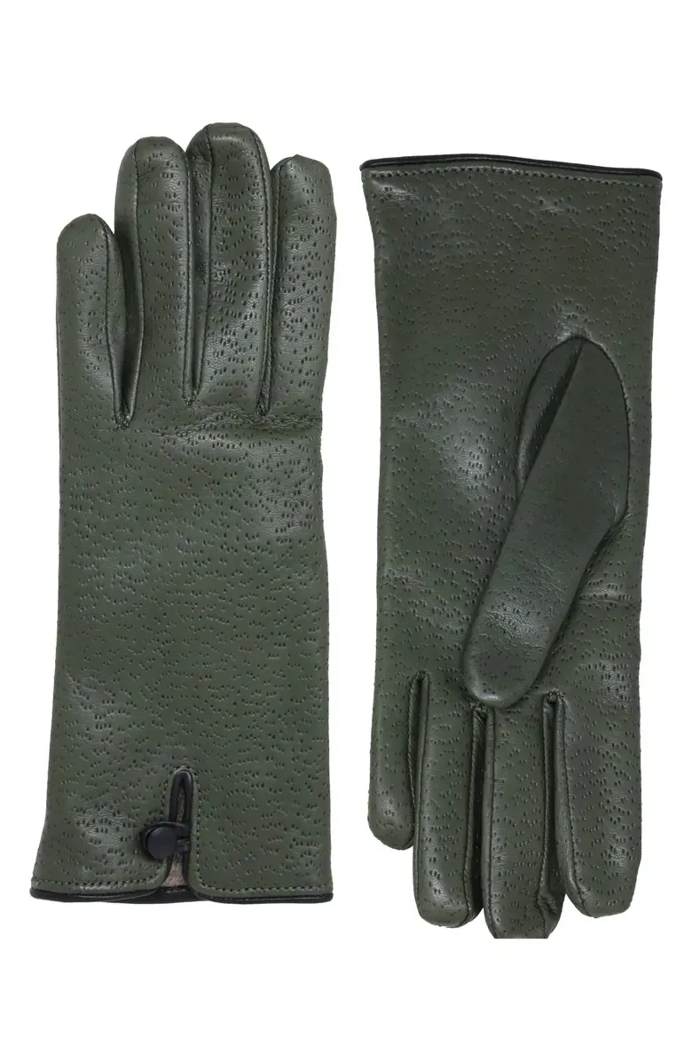 Olive Green Lined Leather Gloves