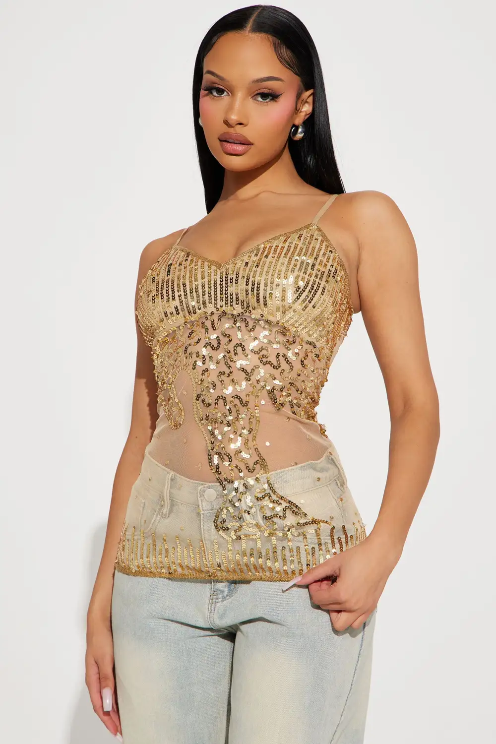 Out For The Night Embellished Top - Gold