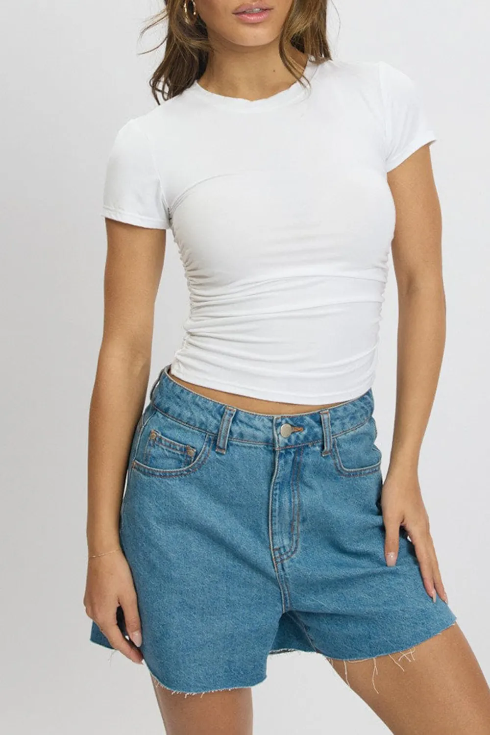 White T Shirt Short Sleeve Crew Neck Modal