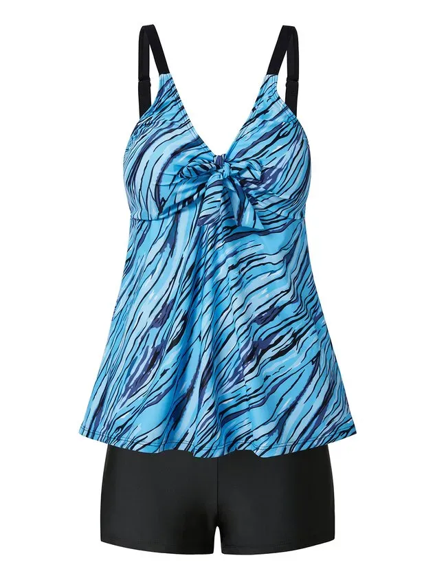 Vacation Abstract Printing Scoop Neck Tankinis Two-Piece Set