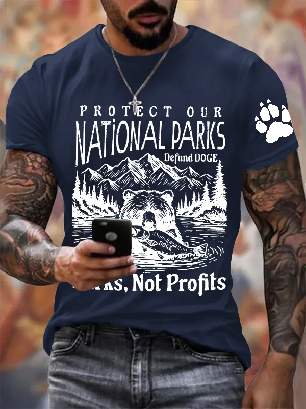 Men'S T-Shirt Pure Cotton Men'S Protect Our National Parks Printed Round Neck T-Shirt