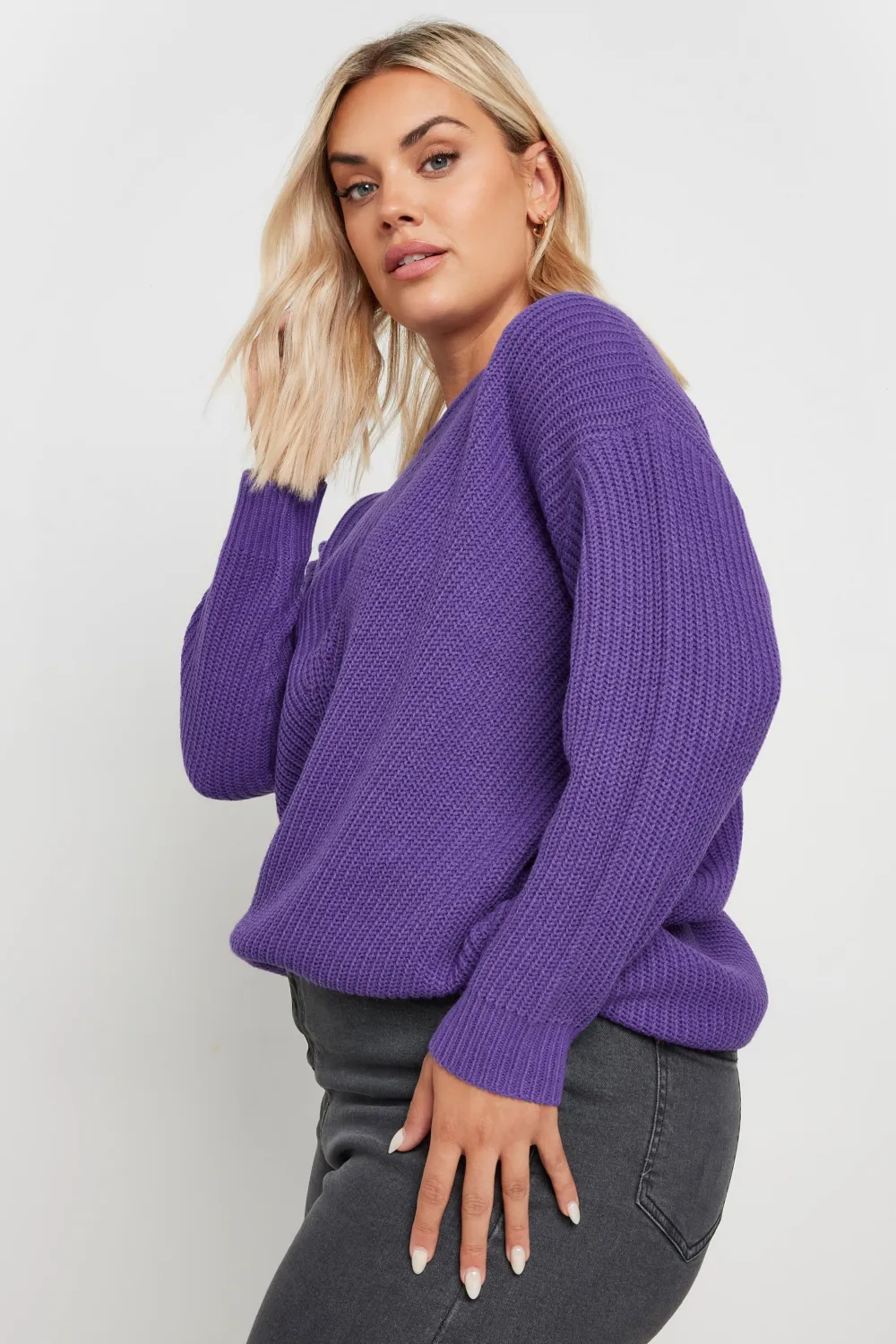 YOURS Curve Black & White Essential Knitted Jumper