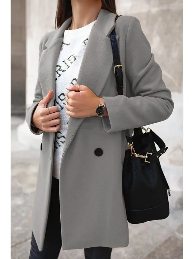 Women's Winter Coat Coat Comfortable Casual Daily Weekend Button Double Breasted Lapel Fashion Classic Comfortable Solid Color Loose Fit Outerwear Long Sleeve Fall Winter Black Wine Khaki S M L XL