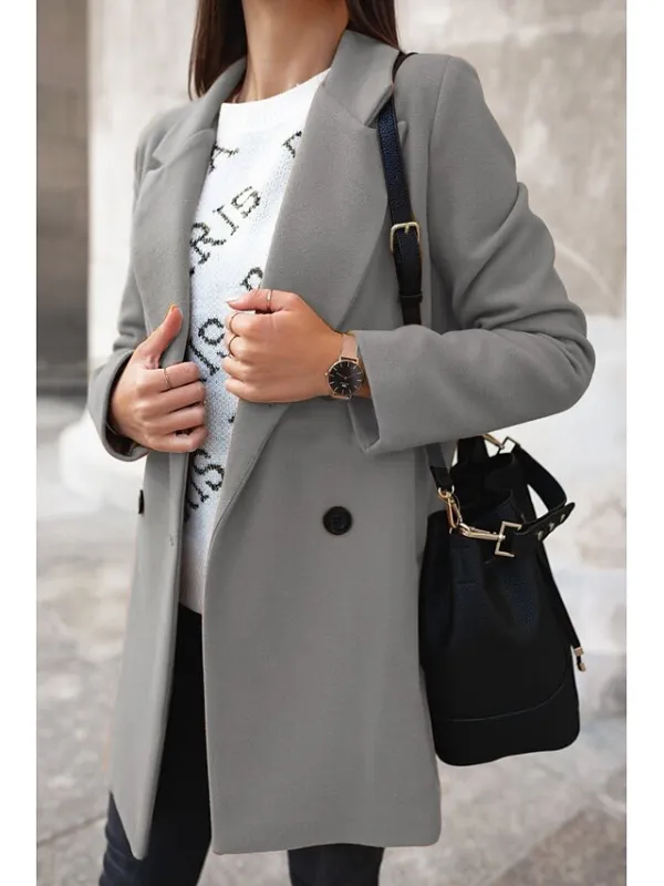 Women's Winter Coat Coat Comfortable Casual Daily Weekend Button Double Breasted Lapel Fashion Classic Comfortable Solid Color Loose Fit Outerwear Long Sleeve Fall Winter Black Wine Khaki S M L XL