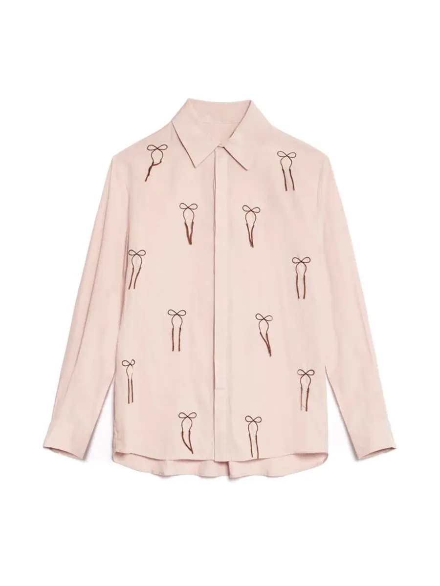 Casual Style Embroidered Bow Shirt