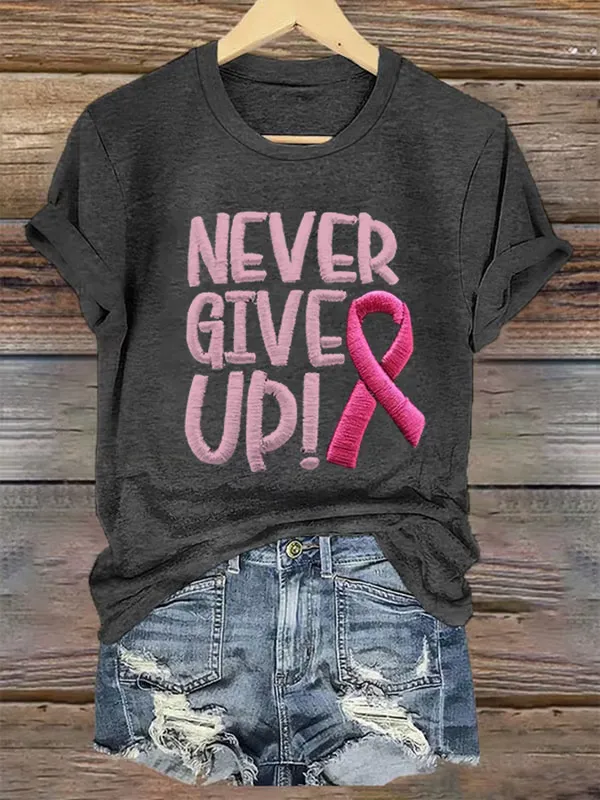Women'S T-Shirts Women's Never Give Up Pink Ribbon Breast Cancer Awareness Print Shirt