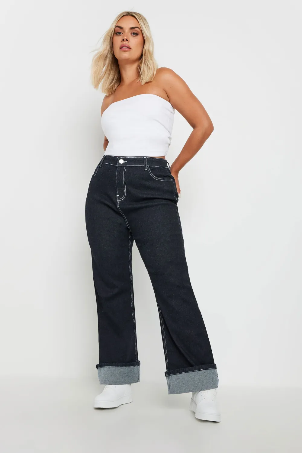 YOURS Curve Indigo Blue Wide Leg Turn Up Jeans