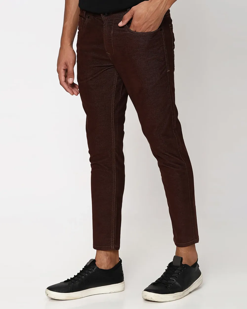 Classic Versatile Soft Slim-Fit Straight-Leg Brown Trousers