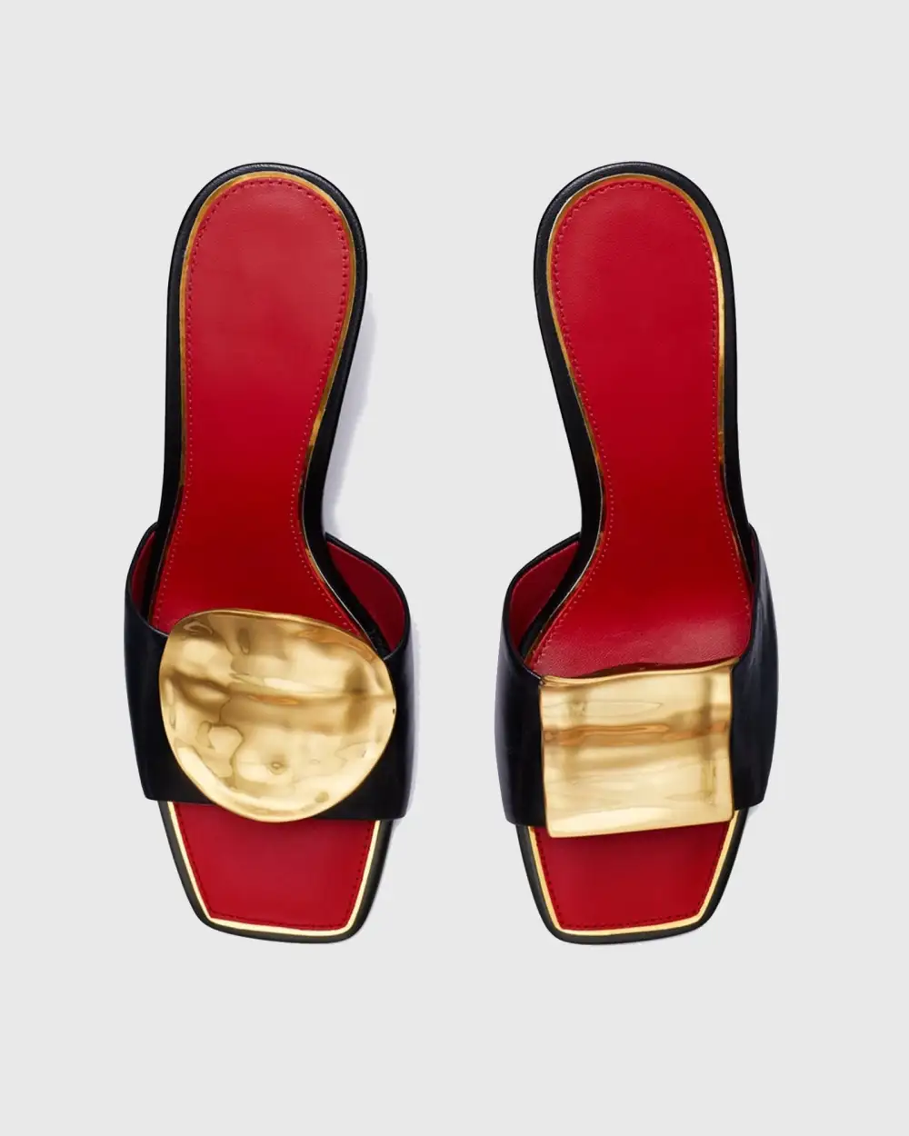 Metal Coin Asymmetrical Slippers in Black