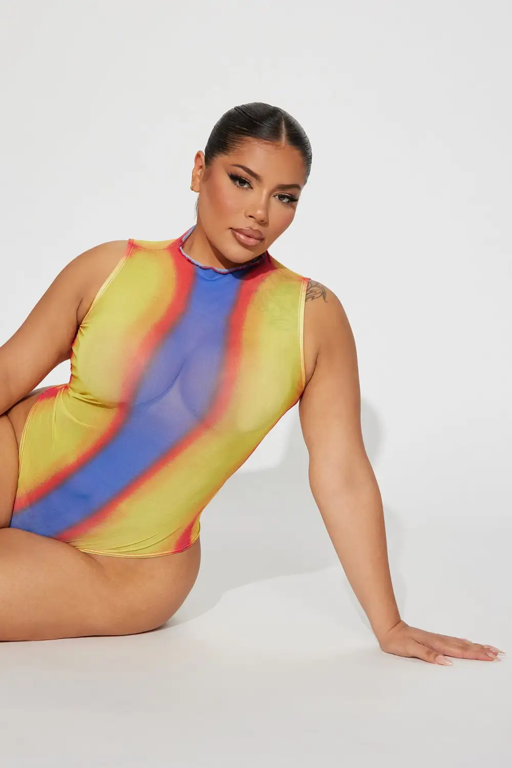 Feel The Burn Sleeveless Mesh Bodysuit - Yellow/combo