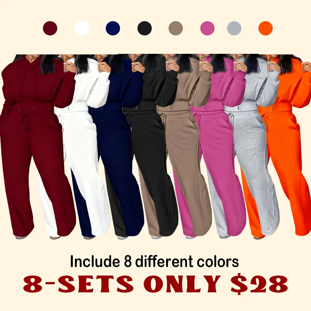 ⏰ LAST DAY PROMOTION | 16 SETS ONLY TODAY!Hooded Long Sleeve Sweatshirt and Casual Wide Leg Sweatpants Set