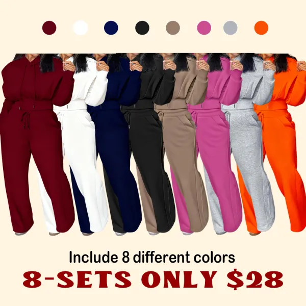 ⏰ LAST DAY PROMOTION | 16 SETS ONLY TODAY!Hooded Long Sleeve Sweatshirt and Casual Wide Leg Sweatpants Set