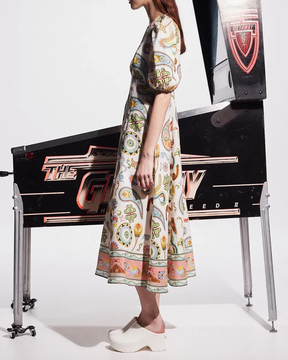 Puff Sleeves Crew Neck Midi Dress