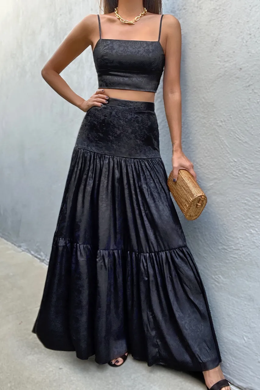 Black Retro Print High-End Camisole Top