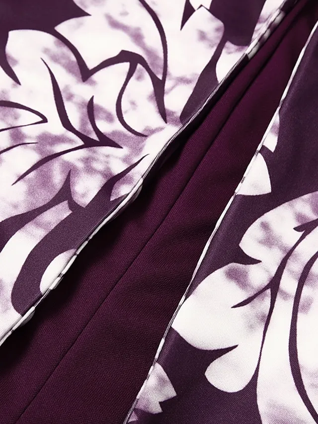 Women‘s Plus Size Curve Dress Set Print Crew Neck Long Sleeve Spring Fall Elegant Maxi long Dress Formal Party Dress