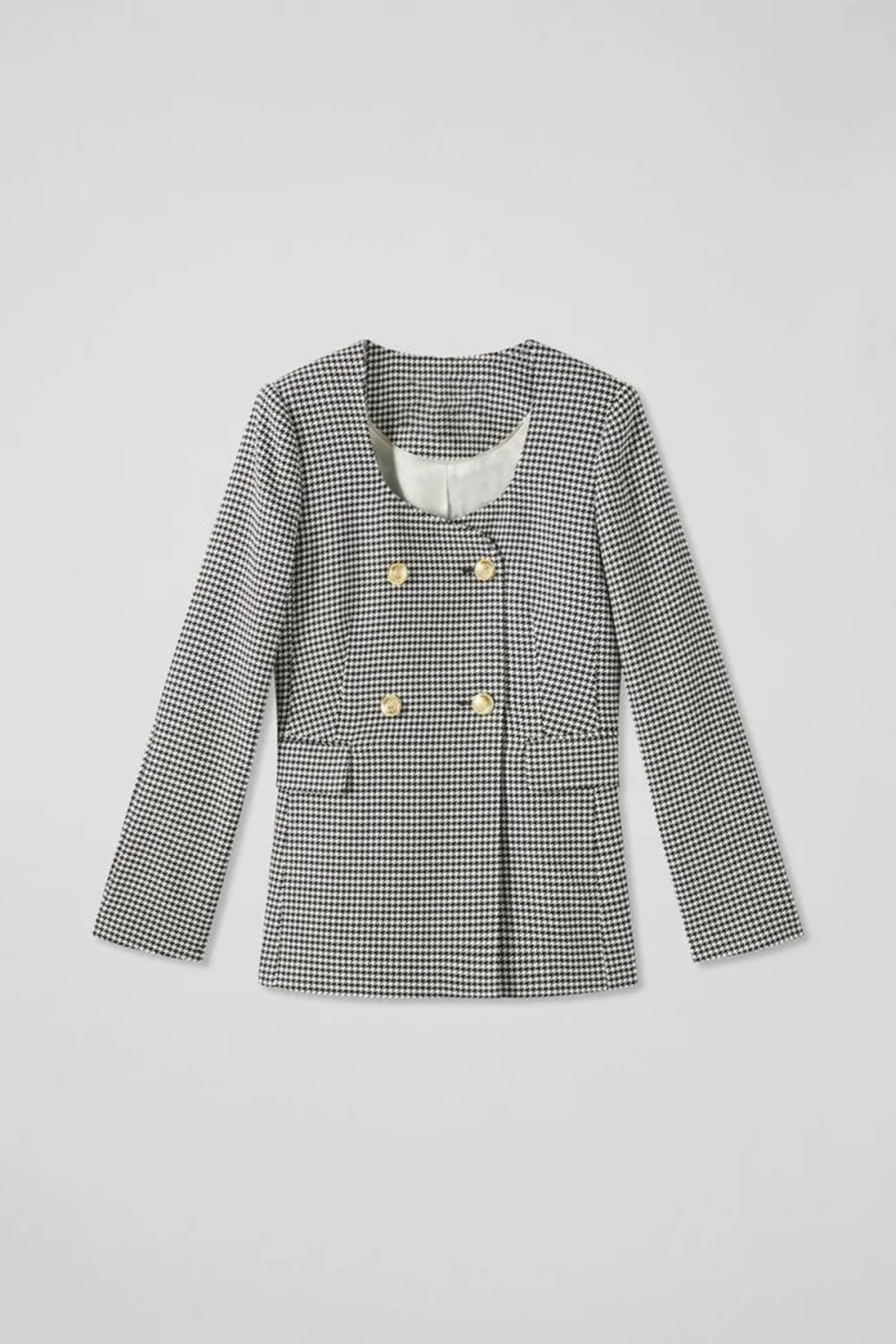 Black Cream Checkered Bow Detail Short Coat