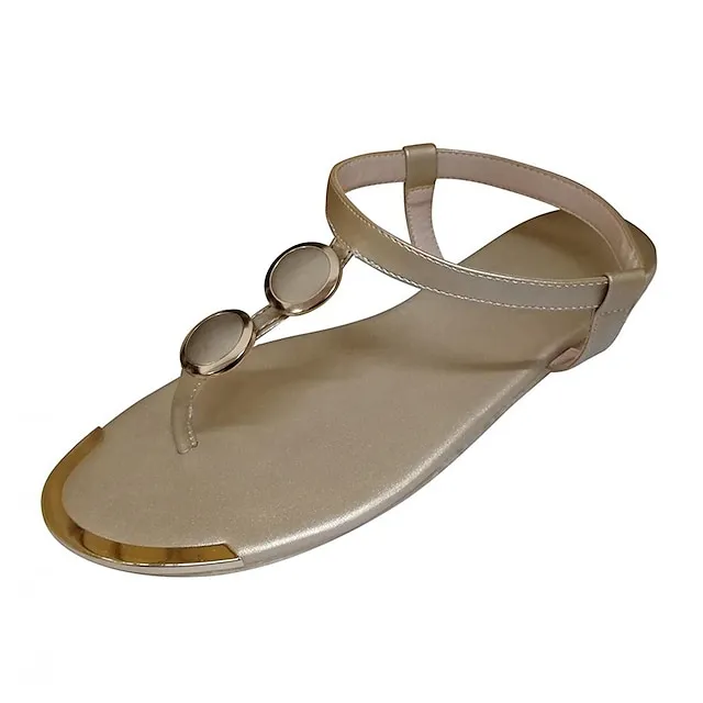 Women's Sandals Boho Bohemia Beach Flat Sandals Barefoot Sandals Daily Beach Summer Buckle Flat Heel Round Toe Open Toe Vintage Classic Casual Faux Leather T-Strap Solid Colored Black White Gold