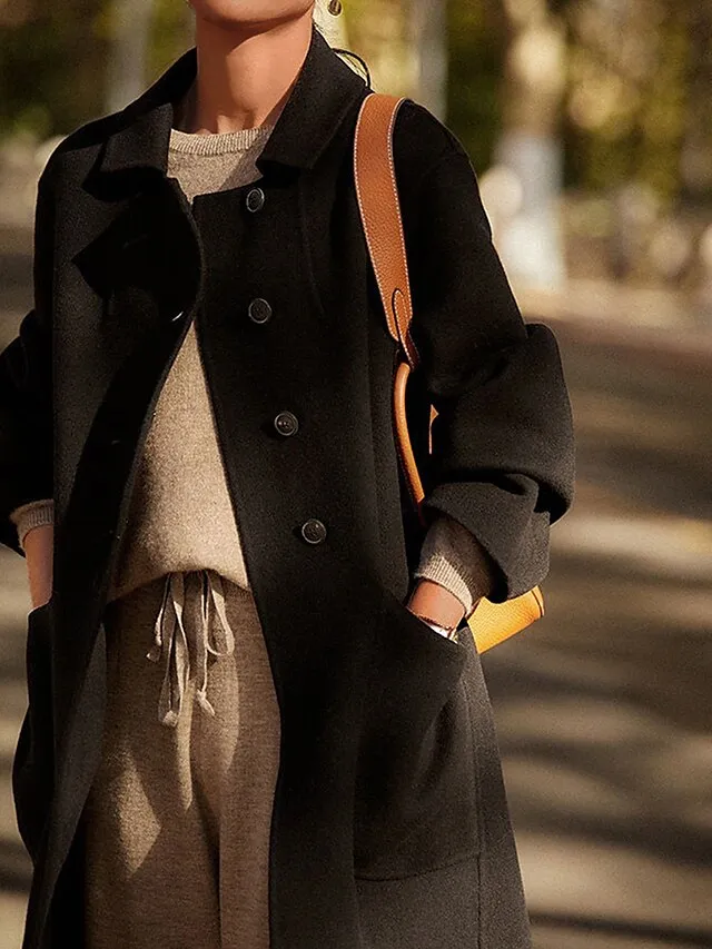 Women's Wool Blend Coat Winter Coat Long Pea Coat Fall Single Breasted Overcoat with Pockets Windproof Warm Trench Coat Casual Jacket Long Sleeve Black Camel Gray