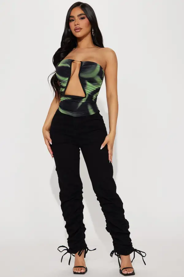 Skylar Printed Mesh Top - Green/combo