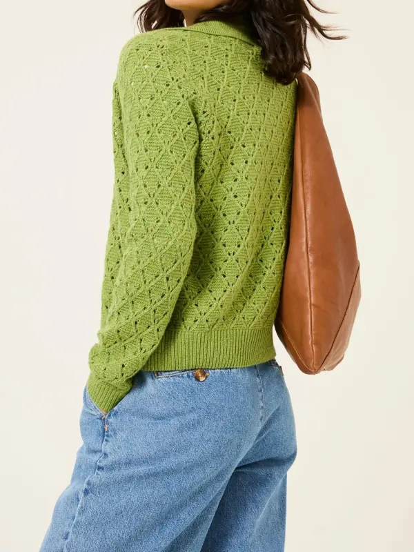 Lilah Green Pointelle Knitted Cardigan