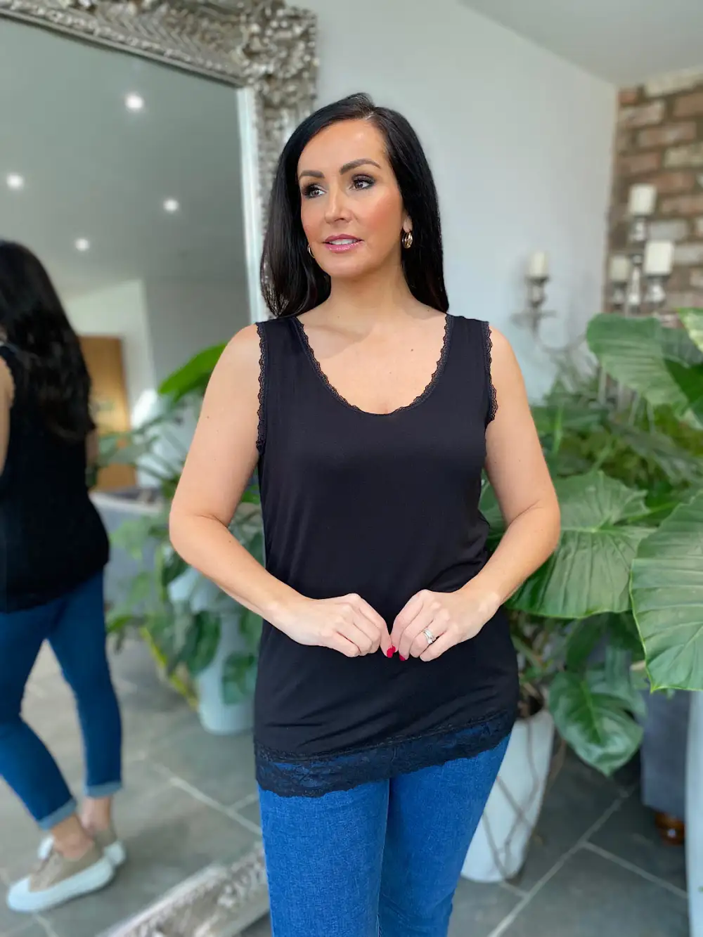 Black Lace Trim Vest Top Ruth