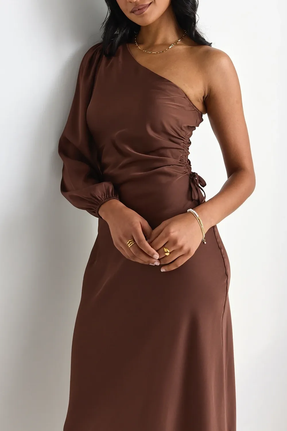 One - Shoulder Satin Maxi Dress