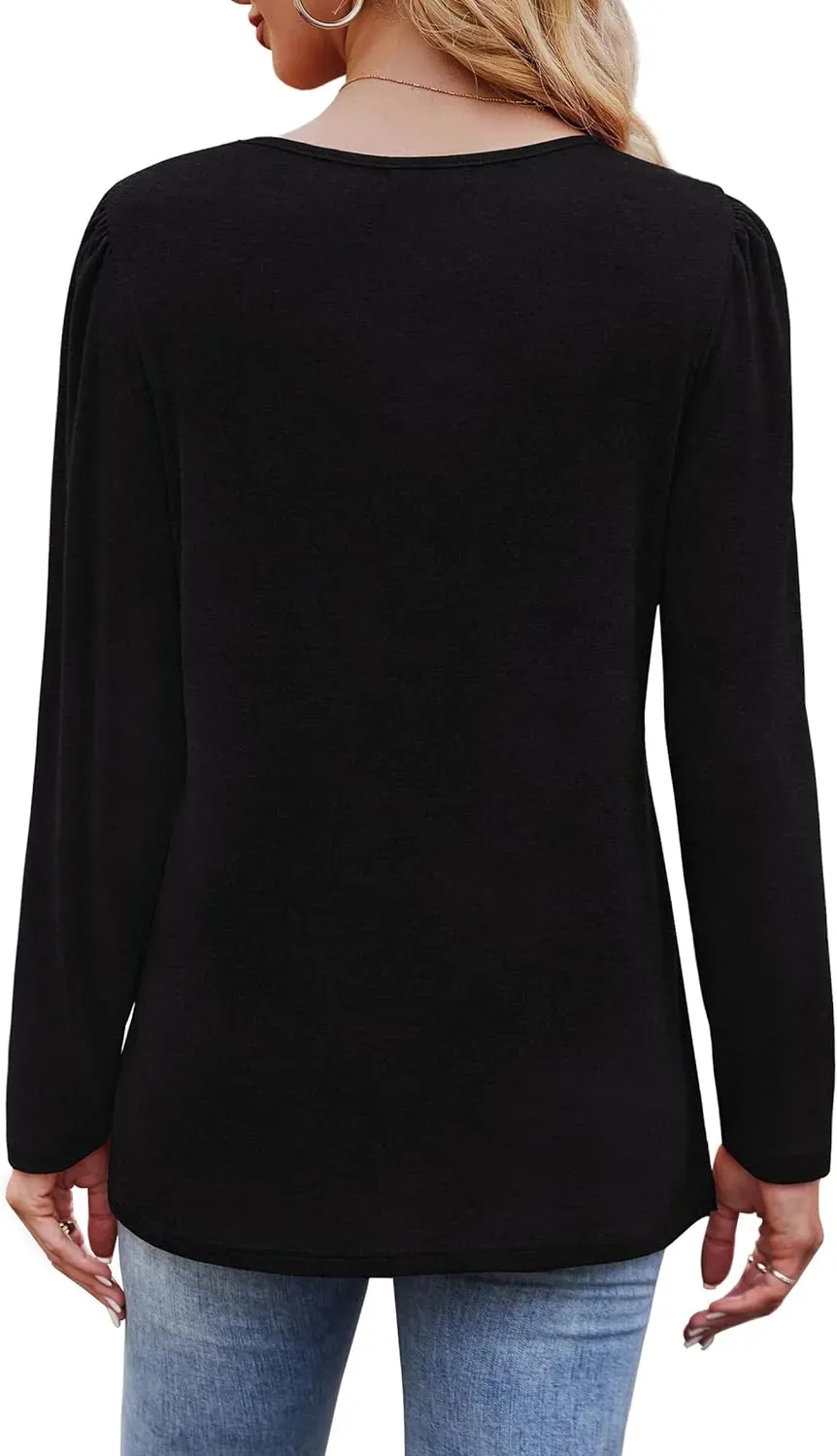 OFEEFAN Long Sleeve Shirts for Women Fall Fashion 2024 Dressy Casual Blouses Trendy Pleated Tunic Tops for Leggings