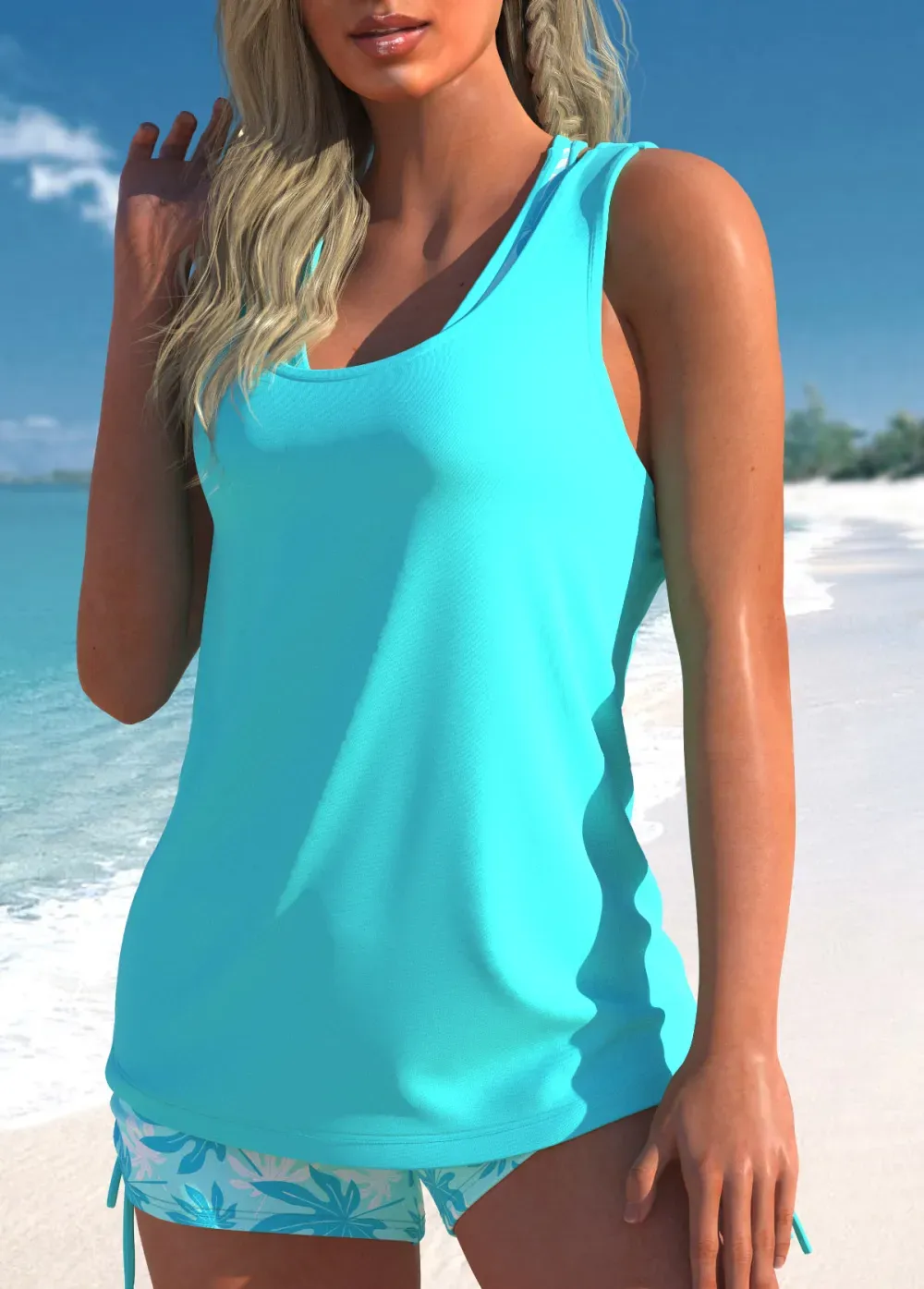 Three-Piece Mid Waisted Striped Navy Tankini Set