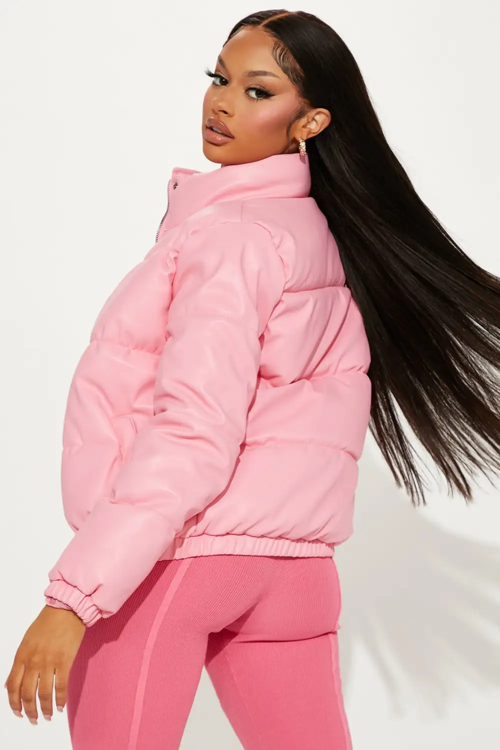 Upgrade You Faux Leather Puffer Jacket - Pink