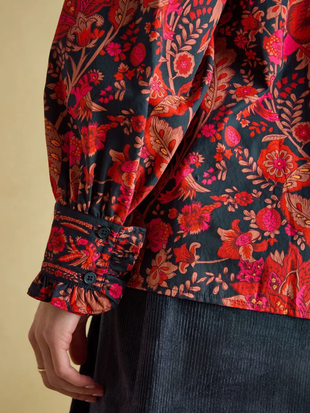 Navy Frill Neck Blouse