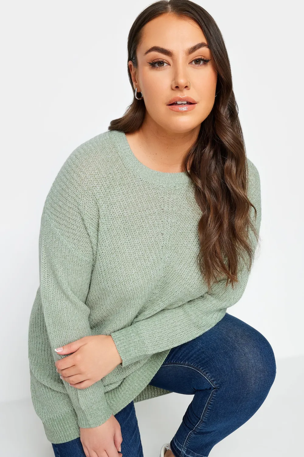 YOURS Curve Sage Green Essential Knitted Jumper