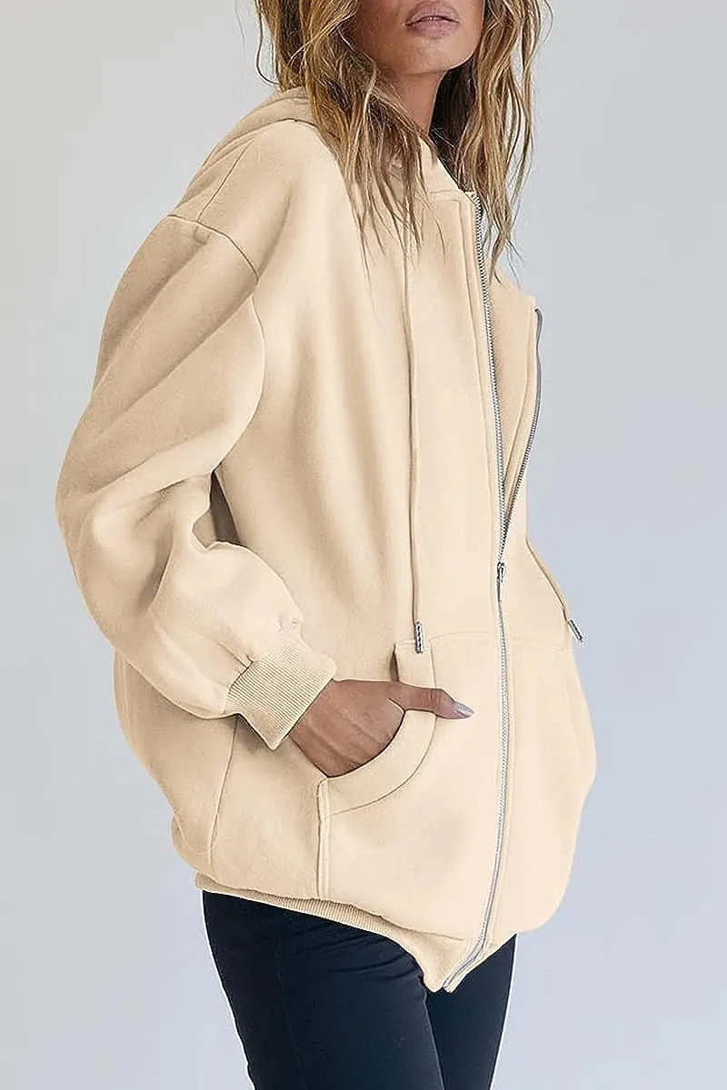 Women's Cute Hoodies Teen Girl Fall Jacket Oversized Sweatshirts Casual Drawstring Zip Up Y2K Hoodie with Pocket