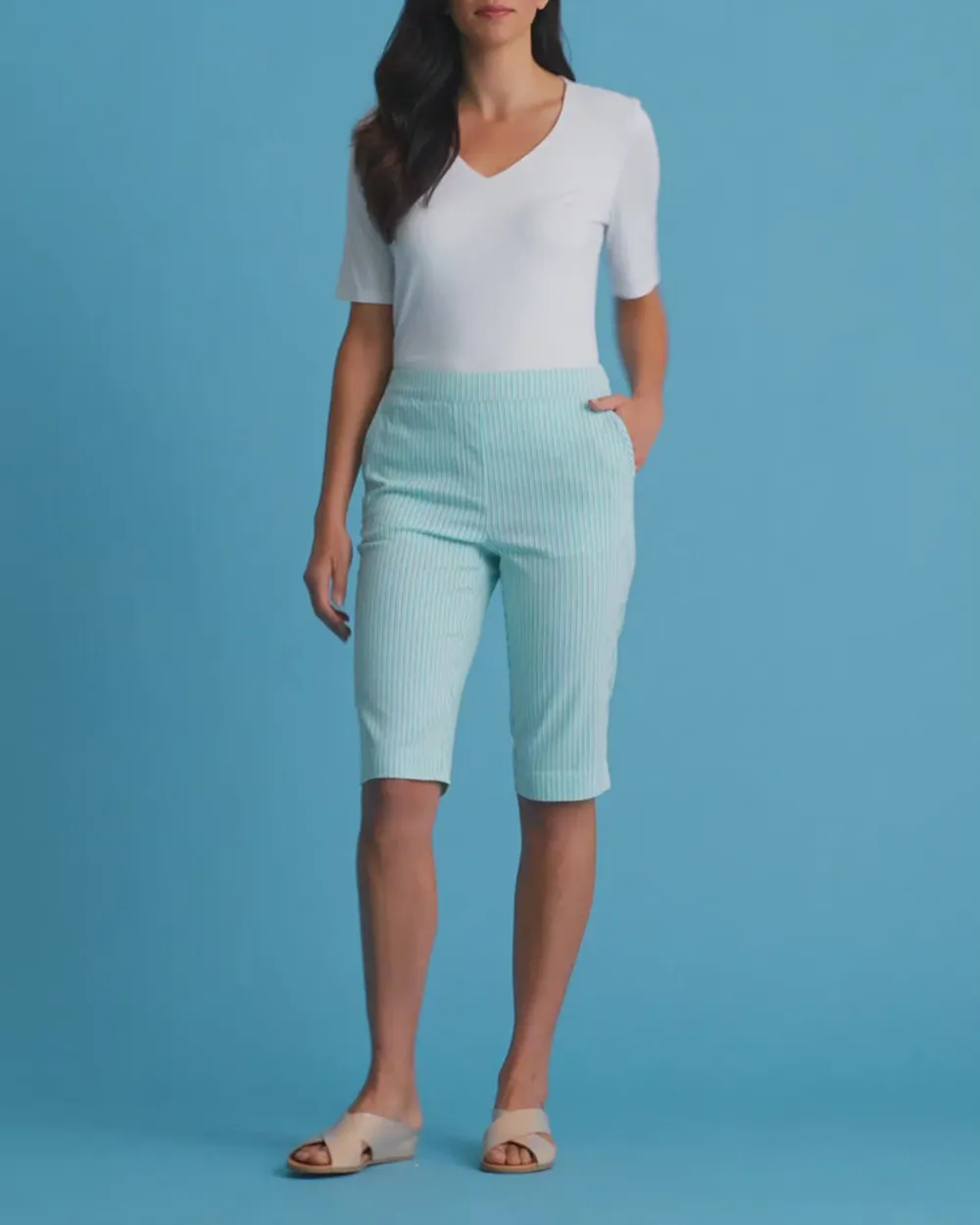 Striped Knee Length Shorts